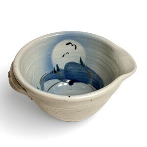 Hand Thrown Studio Pottery Mixing Bowl 6.5” Blue Gray Glaze Anchor Mark